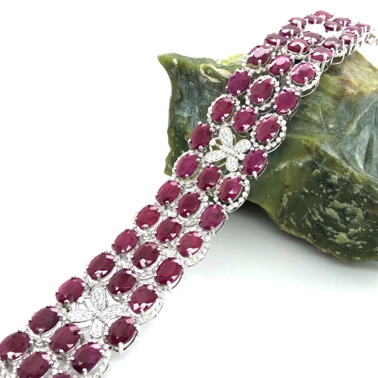 Burmese Ruby and Diamond Wide Bracelet GIA