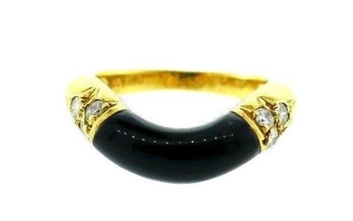 CARTIER 18k Yellow Gold Diamond & Onyx Band Ring