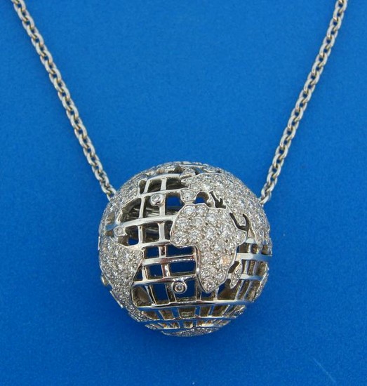 CHANEL Diamond White Gold Globe PENDANT Necklace Signed