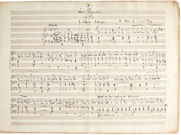 C.H.H. Parry. Autograph manuscript of a "Garland" of six Shakespearean and other songs, Op.21, 1873