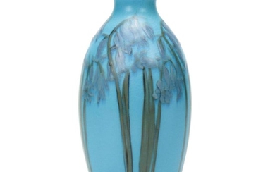 Carrie Steinle Decorated Rookwood Pottery Bluebell Motif Vase, Drilled as a Lamp