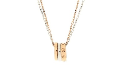Cartier Love 3 Ring Pendant Necklace 18K Rose Gold and 18K White Gold with 6 Diamonds