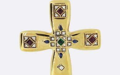 Cartier Multi Gemstone Byzantine Cross Pendant Brooch