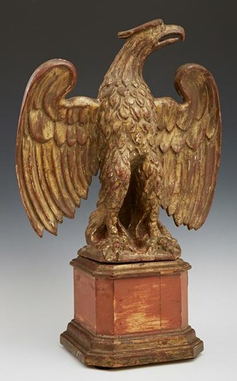 Carved Gilt Wood Table Top Eagle, 19th c., the spread