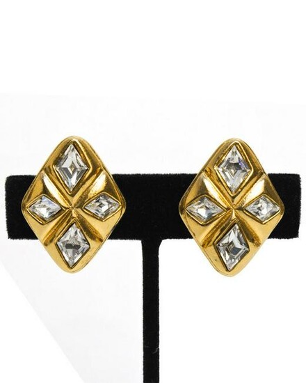 Chanel Gold Diamond Shaped Rhinestone Earrings