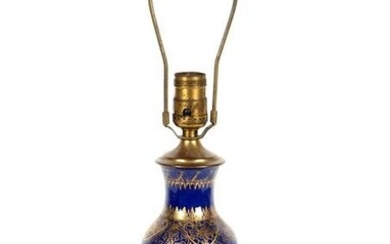 Chinese Blue Ground Gilt Decorated Lamp