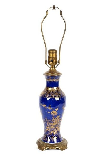 Chinese Blue Ground Gilt Decorated Lamp