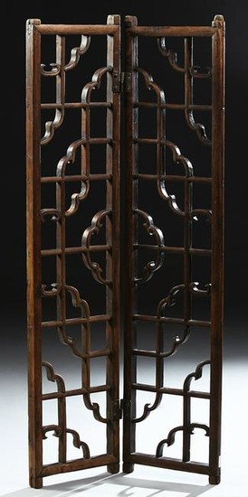Chinese Carved Teak Screen, 20th c., two panels with