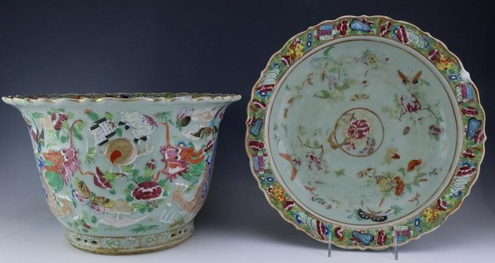 Chinese Celedon Famille Rose Canton Porcelain Planter