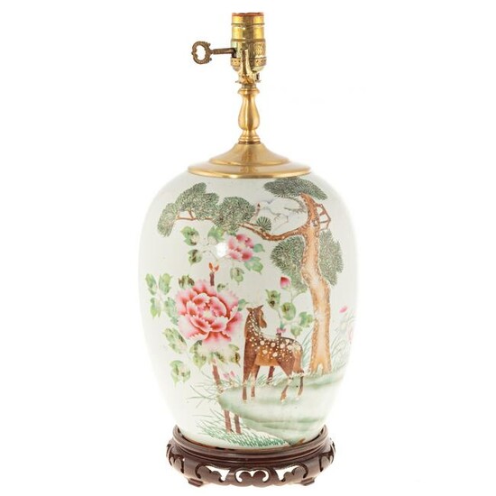 Chinese Export Famille Rose Melon Jar Lamp