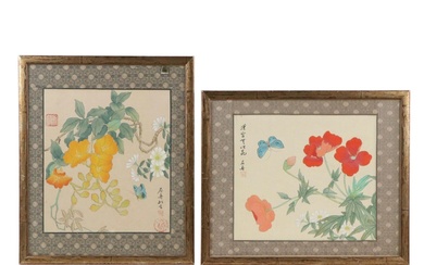 Chinese Floral Gouache Paintings on Silk