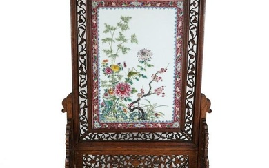 Chinese Porcelain & Wood Table Screen