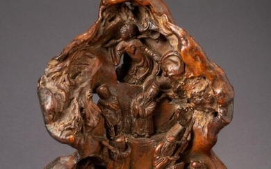 Chinese Relief Carved Burl Sculpture.
