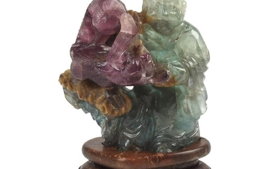 Chinese Two Color Flourite Carving Depicting a Luohan