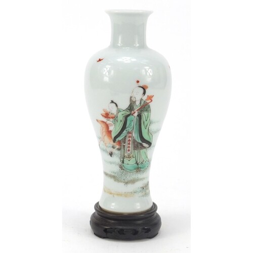 Chinese porcelain baluster vase on carved hardwood stand, fi...