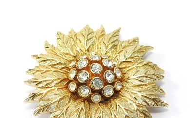 Christian Dior Brooch Metal Gold Rhinestone Plated Women's