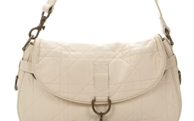 Christian Dior Flap Front Shoulder Bag in Beige Lady Dior Matelassé Leather