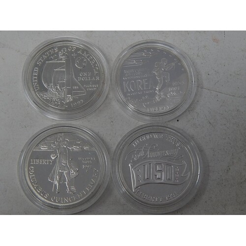 Collection of 4 USA 1oz Silver Coins Proofs, about as struck