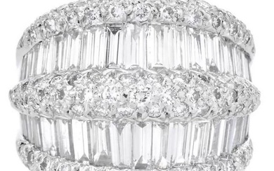 Couture 4.48cts Baguette Diamond Platinum Double Row Cocktail Ring.