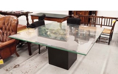 DINING TABLE, 150cm x 150cm x 77cm approx, bevelled glass to...