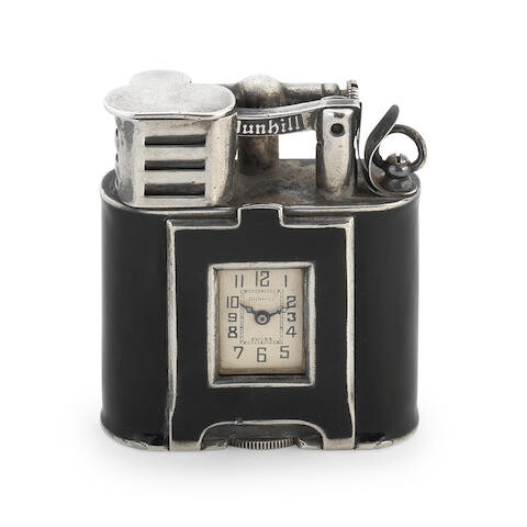 DUNHILL: a silver and enamelled 'unique pattern sports watch' lighter