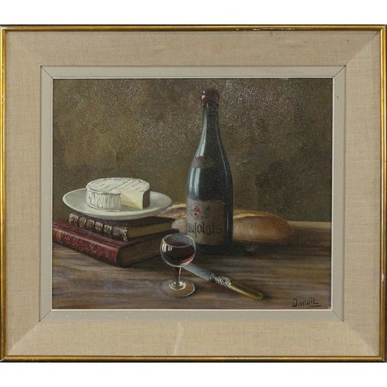 Danvil, Fine Still Life Oil Painting Wine Cake Books