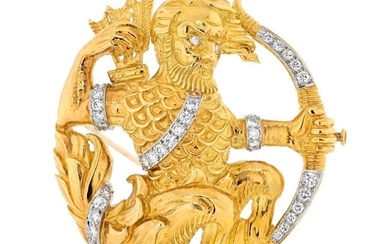David Webb Platinum & 18K Yellow Gold Sagittarius Diamond Zodiac Pendant Pin Brooch