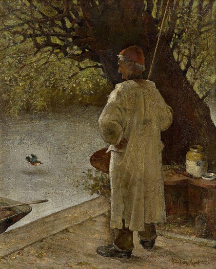 Davidson Knowles, RBA, British fl.1878-1909- The Fisherman's Friend; oil on canvas, signed 'Davidson Knowles' (lower right), 61 x 51 cm. Provenance: Anon. sale, Sotheby's Billingshurst, 19 May 1999, lot 788.; Private Collection, UK.