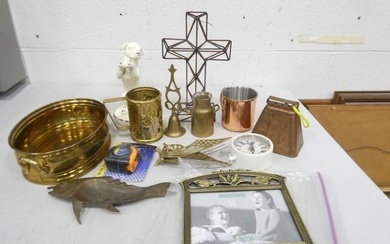 Decorative Items incl Vintage Brass Fish Ashtray, Small Brass Milk Can Vase, Brass Butterfly