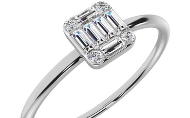 Diamond 1/10 ct tw Round and Baguette Cut Ring in 10K White Gold