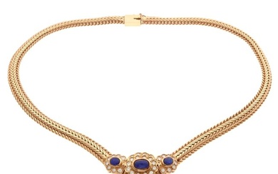 Diamond, Sapphire, 14k Yellow Gold Necklace