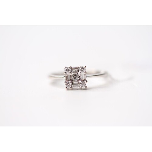 Diamond Square Cluster Ring, set with baguette and round bri...