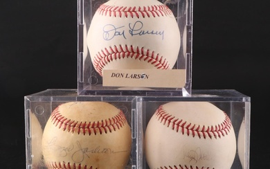 Don Larsen, Reggie Jackson, and Graig Nettles Signed Baseballs with Displays