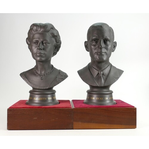 Doulton pair of limited edition black Basalt busts of HM Que...