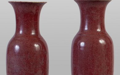 Due vasi in porcellana sangue di bue, Cina sec.XIX h.cm.32