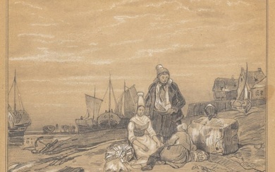 Dutch Graphite And Gouache on Paper Ca. 1880-1900, "The Days Catch", H 6" W 7.5"