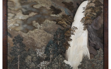 EMBROIDERED LANDSCAPE WALL HANGING BY NISHIMURA SOZAEMON (1855-1935)