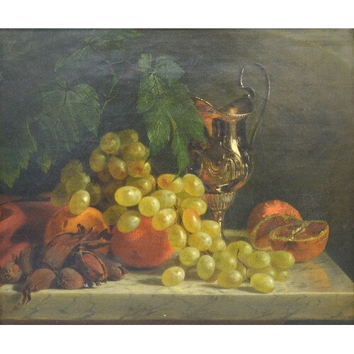 Edward Ladell, Still Life, Grapes and Fruit Upon A Table Wit...