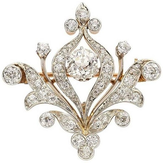 Edwardian Diamond Gold Brooch