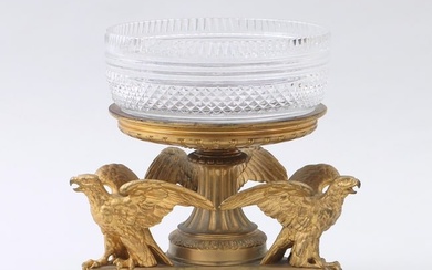 Empire Style Gilt Bronze Stand with Cut Crystal Bowl