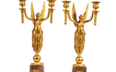 Empire-Style Gilt Bronze and Marble Candelabra