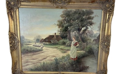 FERMOR; modern oil on canvas, lady in a rural landscape...
