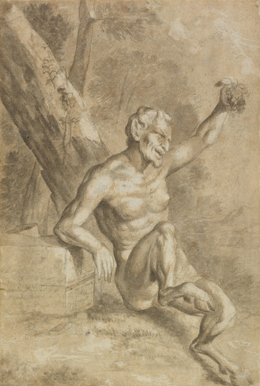 FLEMISH SCHOOL, 17TH CENTURY A Bacchic Faun. Brush and brown ink and wash...