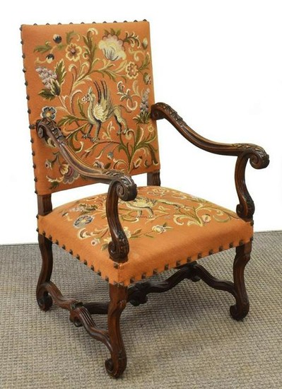 FRENCH LOUIS XIV STYLE WALNUT HIGH BACK FAUTEUIL