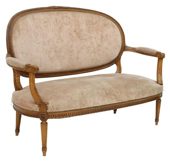 FRENCH LOUIS XVI STYLE UPHOLSTERED SALON SETTEE