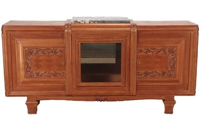 FRENCH OAK ART DECO SIDEBOARD WITH PARTIAL MARBLE TOP
