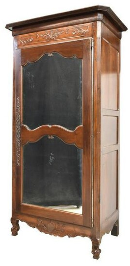 FRENCH PROVINCIAL WALNUT MIRRORED-DOOR ARMOIRE