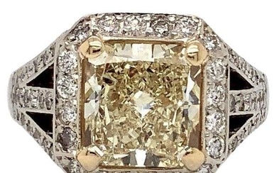 Fancy Light Yellow Radiant Cut and White Diamond Engagement Ring 18k Two Tone