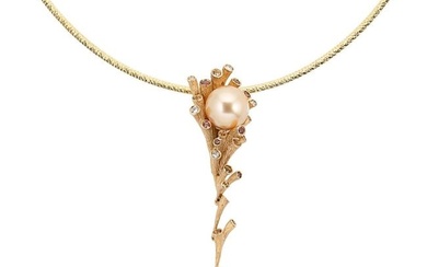 Fei Liu - A 'Dawn' pearl and gemset pendant and chain