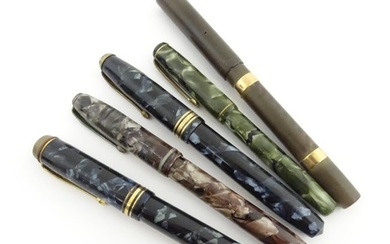 Five assorted fountain pens, comprising a c1920s Waterman '54' with chased hard rubber barrel & cap